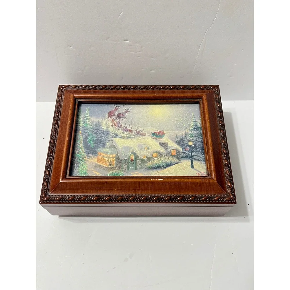 Thomas Kinkade Christmas Music Box Sankyo You Light Up My Life Wood Jewelry Box